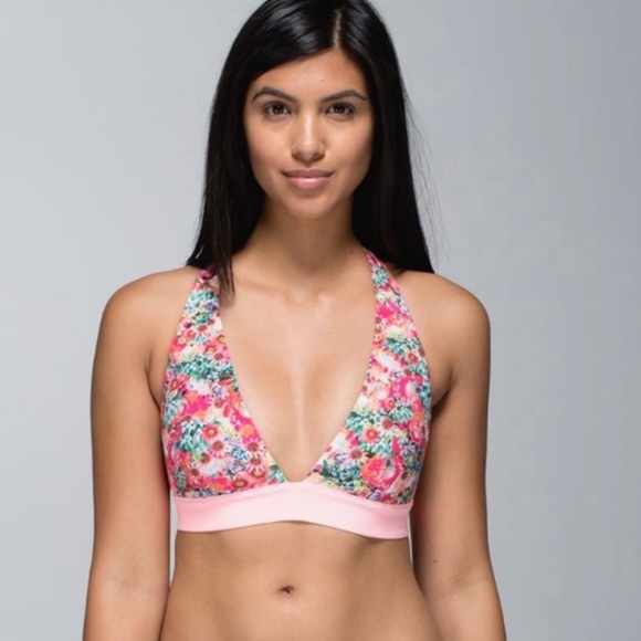 Lululemon Shanti Surf Floral Gummy Logo Swim Top Size 6 Pink - Picture 1 of 4